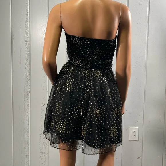 *Motel Women's Black & Gold Glitter Dot Strapless Mini nDress Sz S - Picture 4 of 13